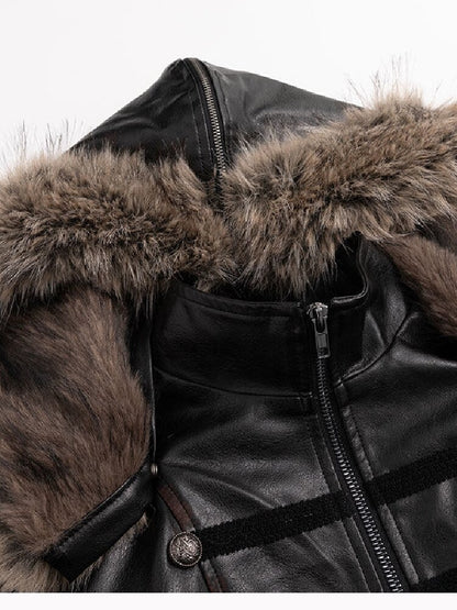 Napoleon Hooded Wool Collar Leather Coat【s0000019239】