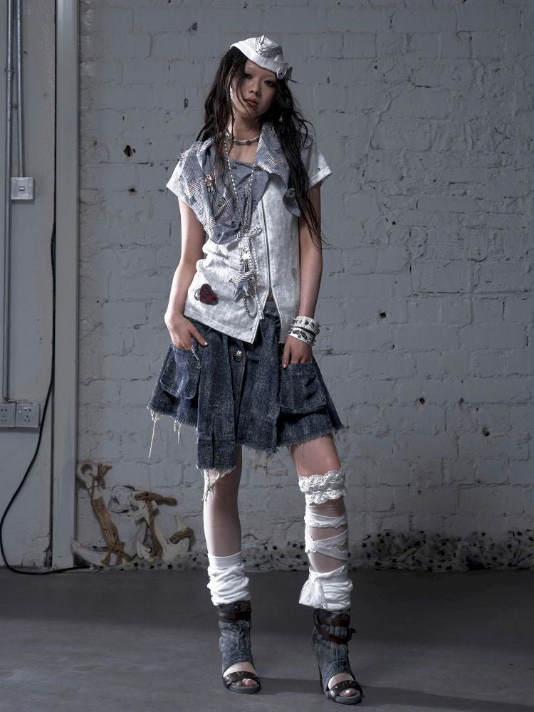 Hooded washed denim shirt dress skirt【s0000012784】