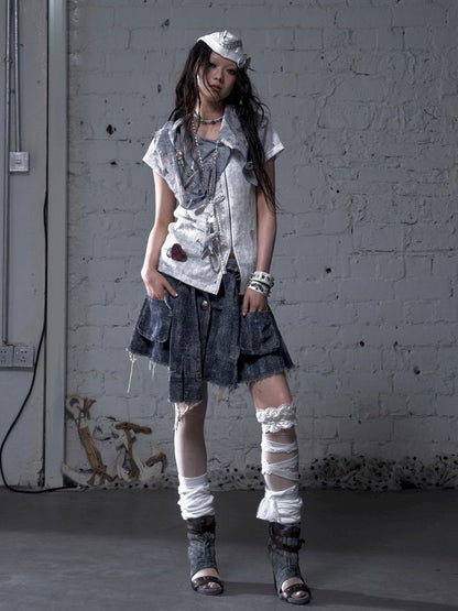 Hooded washed denim shirt dress skirt【s0000012784】