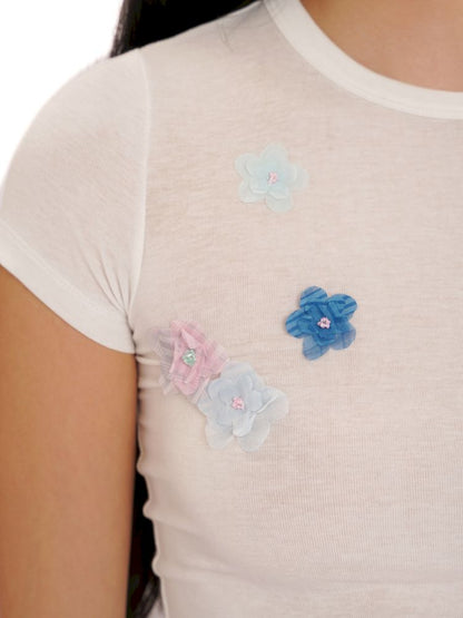 Irregular flowers Slim short-sleeved T-shirt【s0000013444】