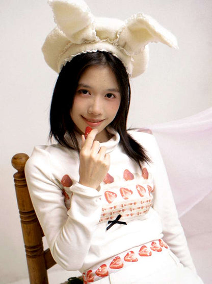 Strawberry Cake Print High-Neck T-Shirt【s0000014530】