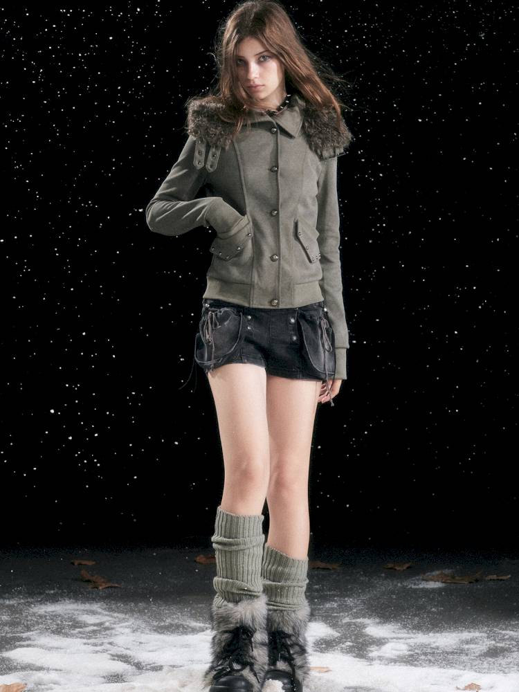 Fur Hood Vintage-Style Knit Jacket【s0000014426】