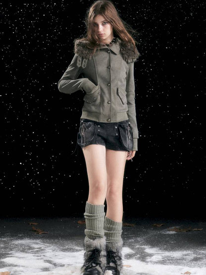 Fur Hood Vintage-Style Knit Jacket【s0000014426】