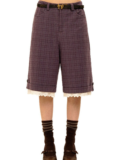 Lace Patchwork Vintage Plaid Pants【s0000017934】