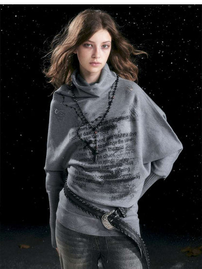 Graffiti Bat Sleeve Pleated Sweater【s0000014669】