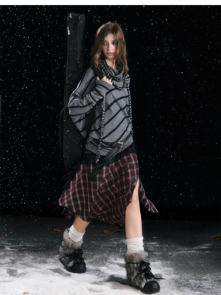 Twill Stripe Braided Wool Sweater【s0000015553】