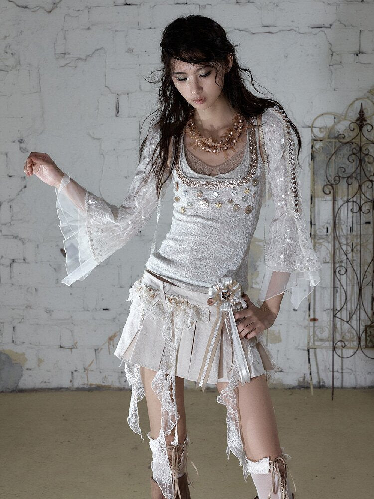 Pearl Chain Sequin Chiffon Cover Up【s0000016991】