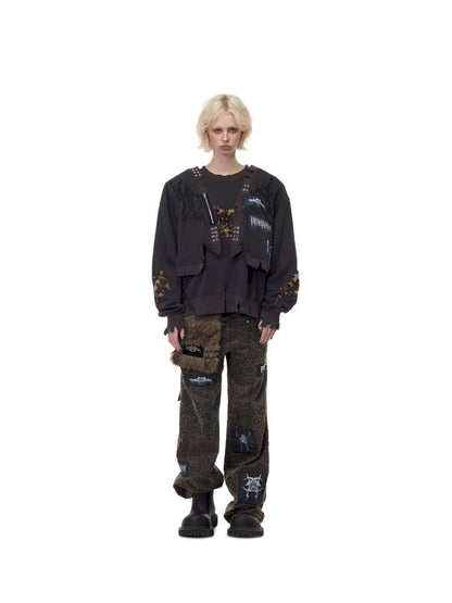 Black Meta Rock Patch Slacks【s0000015123】