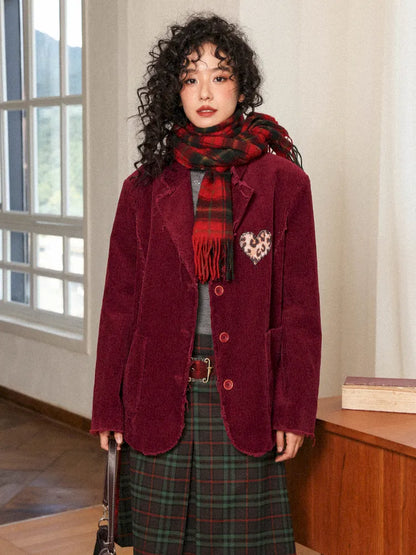 Retro British-Style Corduroy Embroidered Blazer【s0000013998】