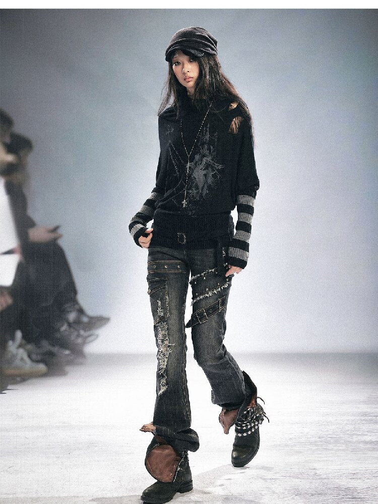 Splicing Hole Grunge Straight Jeans【s0000016284】