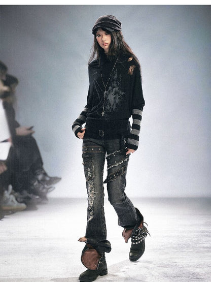 Splicing Hole Grunge Straight Jeans【s0000016284】