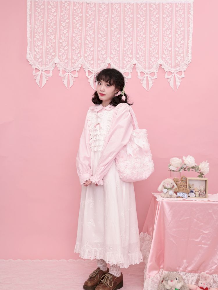 Doll Collar Zipper Neck Pink Lace Blouse【s0000013492】