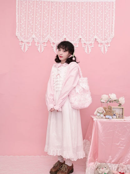 Doll Collar Zipper Neck Pink Lace Blouse【s0000013492】