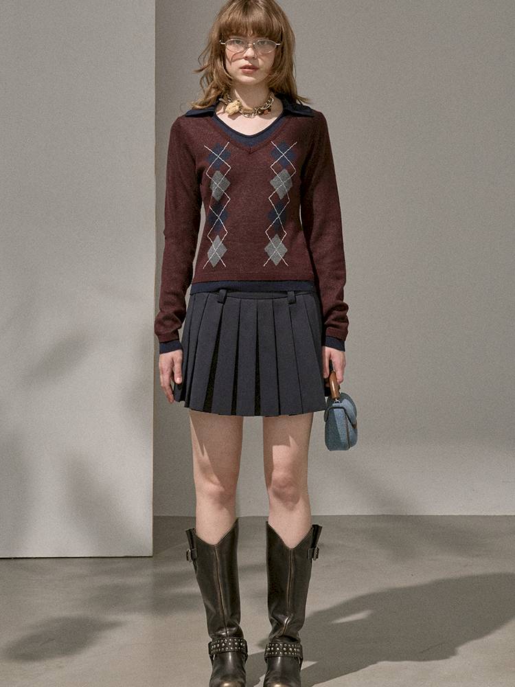 Contrast-Color Slim-Fit Pullover【s0000014405】