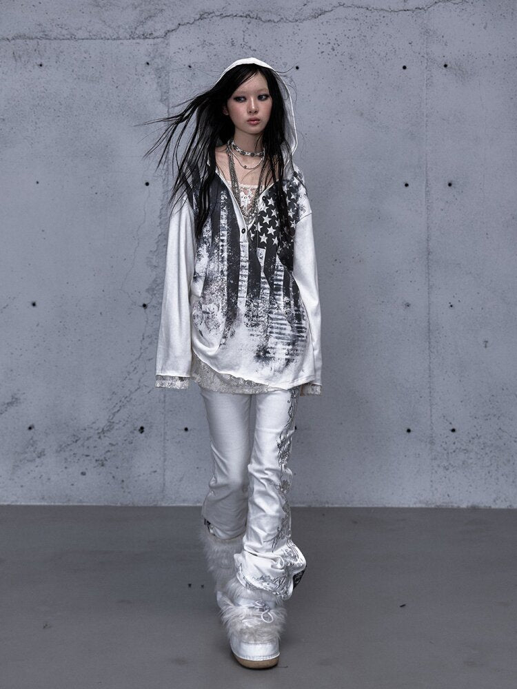 Lace Stitched Hooded T-Shirt【s0000015545】