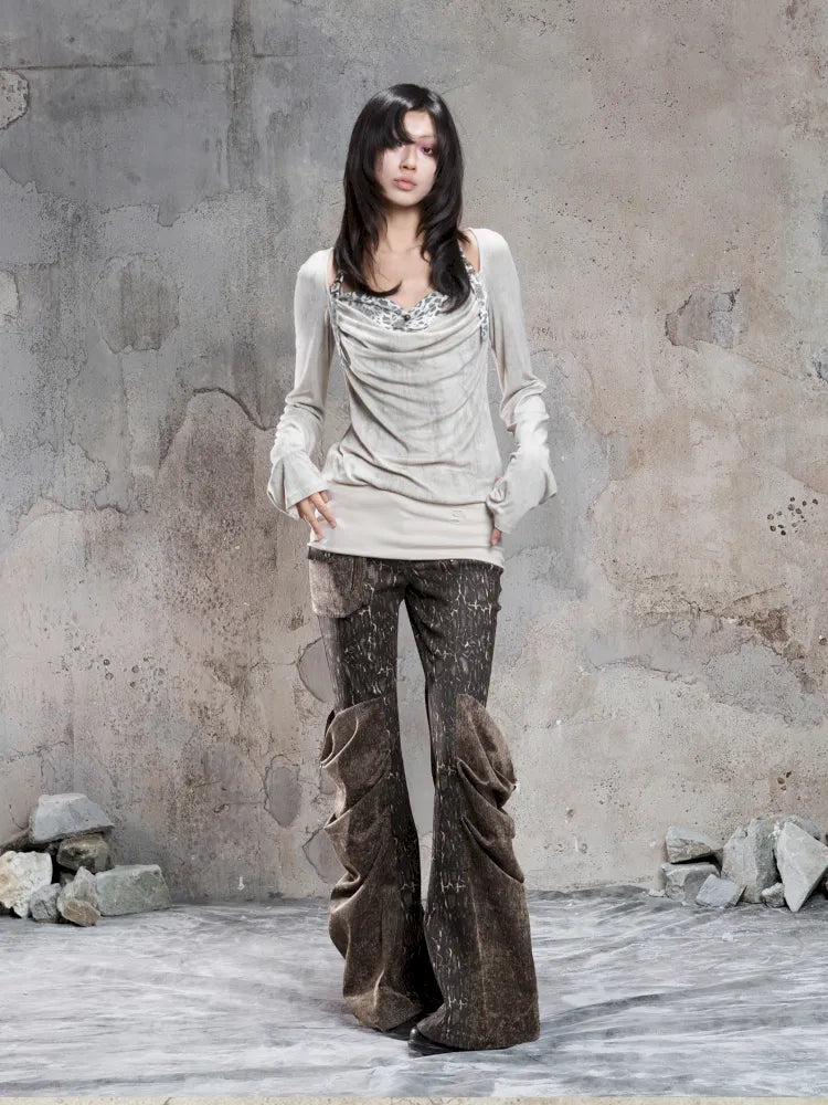 Pleated Accents Stylish Slim-Fit Long Flared Pants【s0000014130】