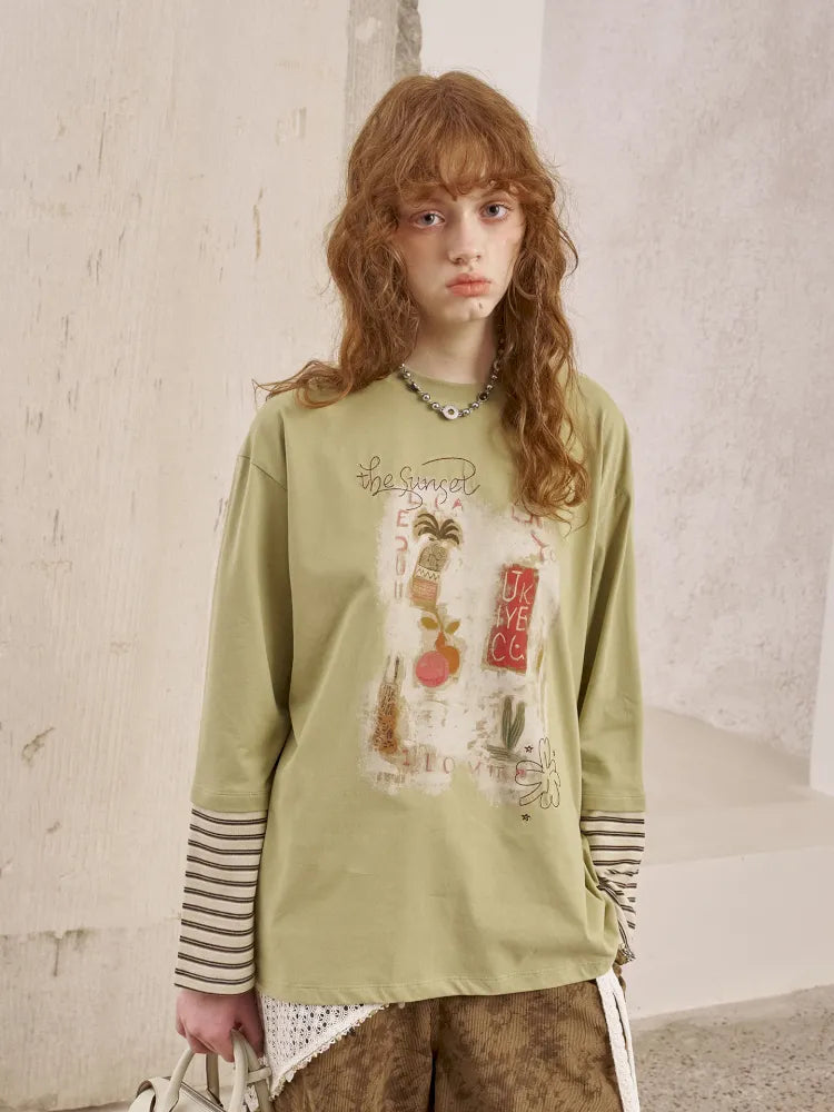 Patchwork Oversized Long-Sleeve T-Shirt【s0000014044】