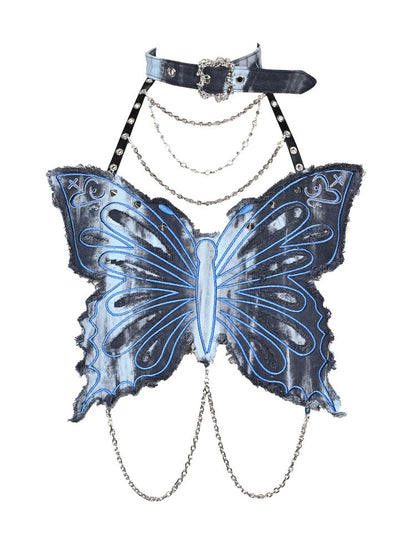 Butterfly Breast Plunge Mesh Bottom Shirt【s0000013506】