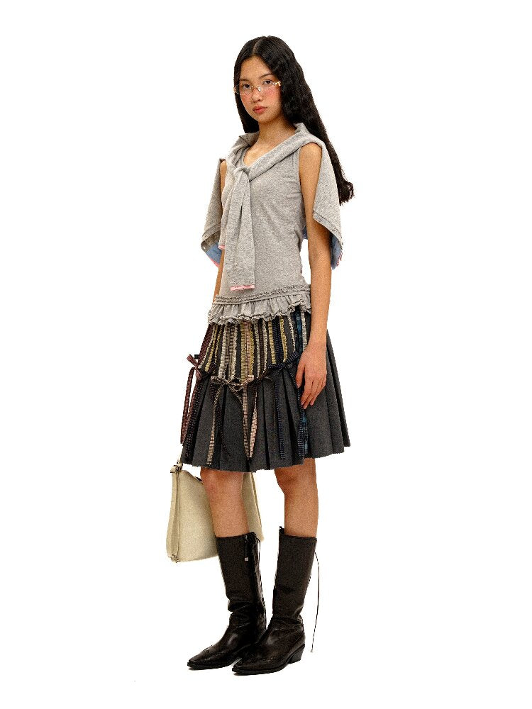 Fake Plaid Lace Pleated Skirt【s0000016088】