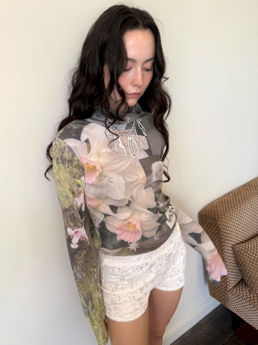 See-through mesh long sleeve sunscreen top【s0000013515】