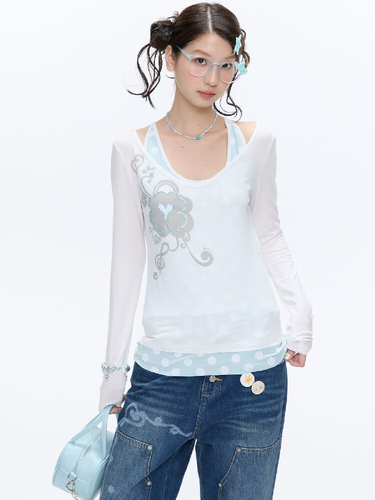 Mint Polka Dot Vest Two Piece Top【s0000016401】