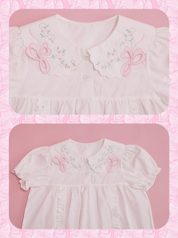 Doll collar puff sleeve lace shirt【s0000012852】