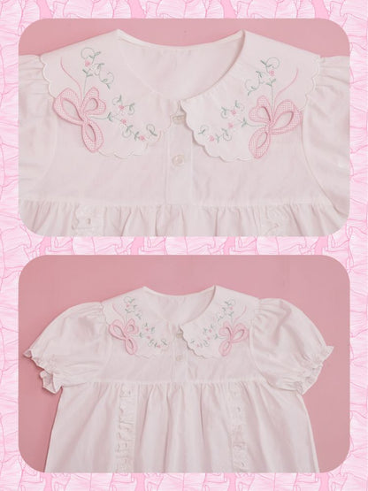 Doll collar puff sleeve lace shirt【s0000012852】