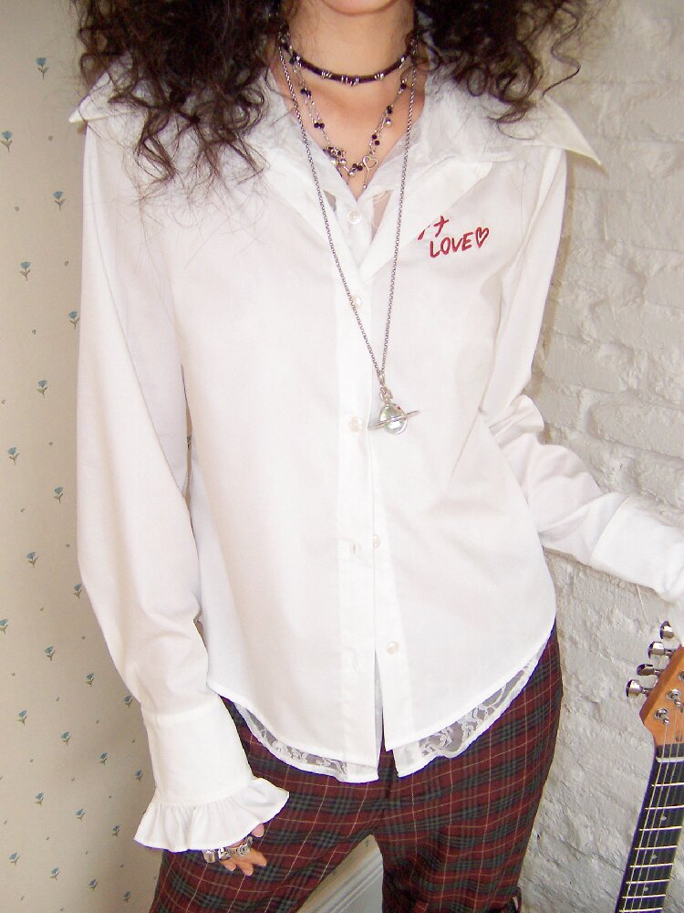 Fake Two-Piece Lace Printed Shirt【s0000017902】