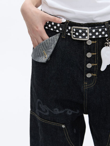 Stud Washed Two Tone Raw Jeans【s0000016398】