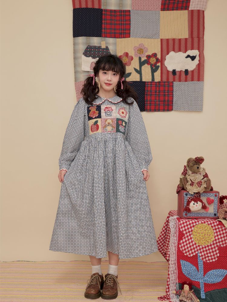 Plaid Printed Doll Neck Dress【s0000010350】