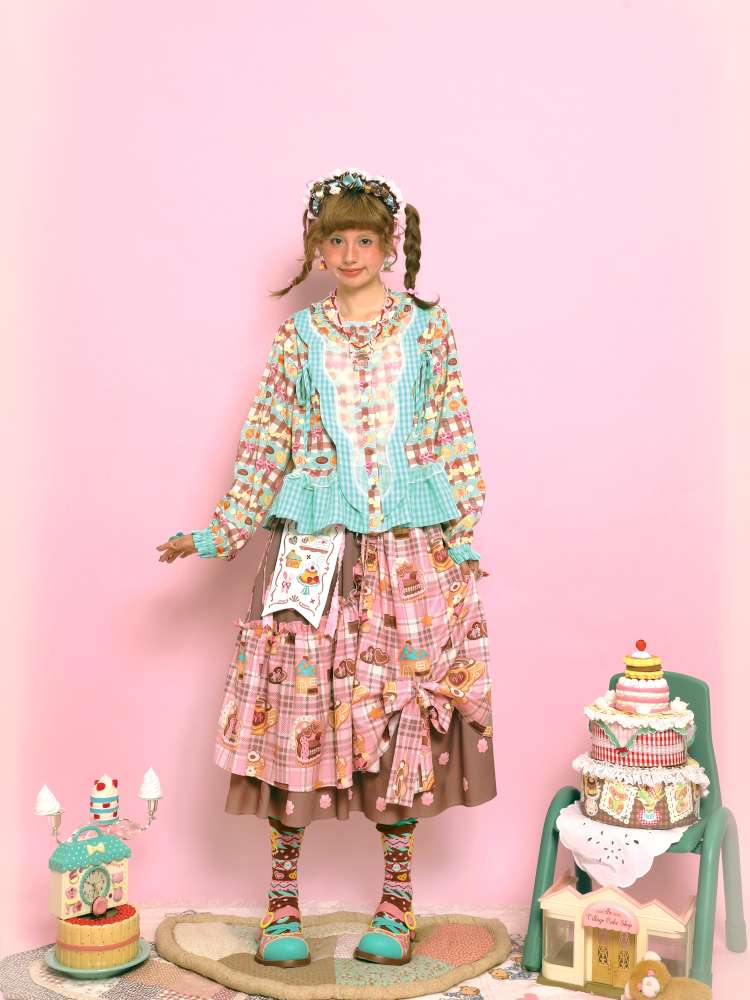 Embroidered Patch Design Bow Elastic Waist Skirt【s0000014515】