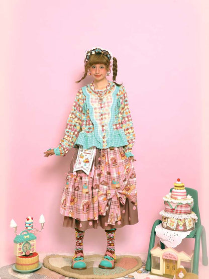 Embroidered Patch Design Bow Elastic Waist Skirt【s0000014515】