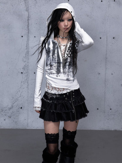 Lace Patchwork Hooded T-shirt【s0000015544】