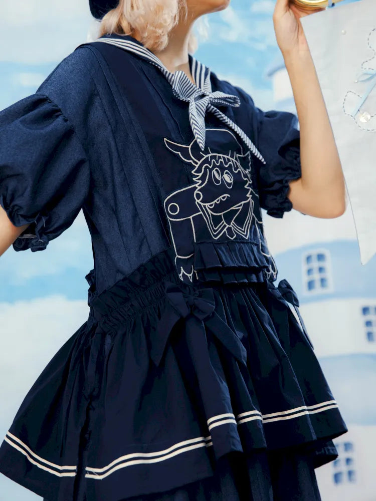 Navy Blue Layered Vest Apron【s0000014156】