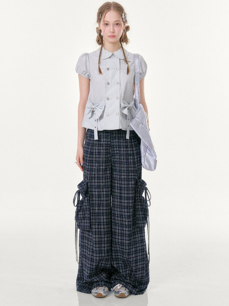 Plaid Pocket Wide Leg Slacks【s0000016607】