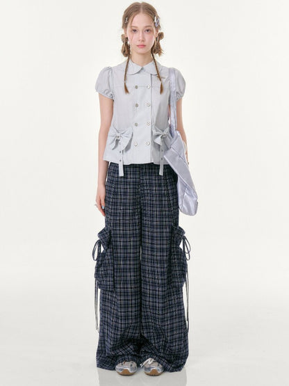 Plaid Pocket Wide Leg Slacks【s0000016607】