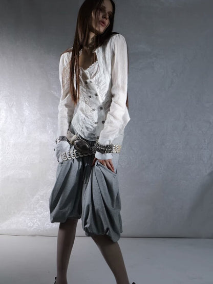 Vintage Lace Stitched Square Neck Shirt【s0000015910】