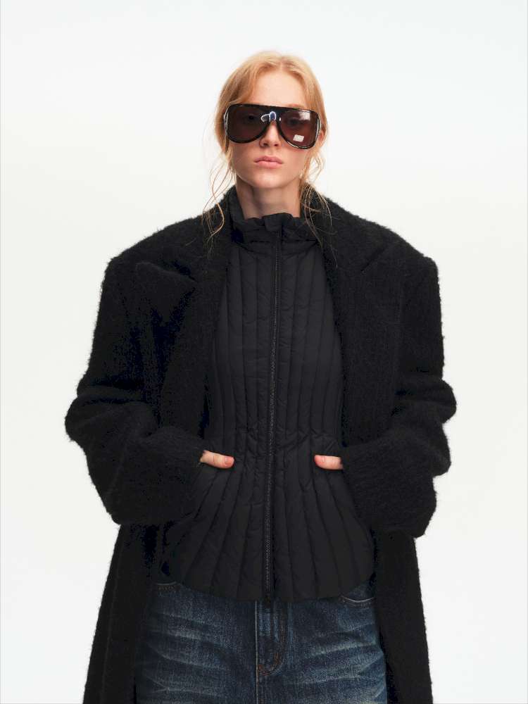 Black Woolen Loose Double-Breasted Coat【s0000014875】