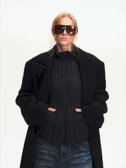 Black Woolen Loose Double-Breasted Coat【s0000014875】