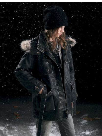 Heavy Industry Fur Collar Distressed Hooded Coat【s0000014671】