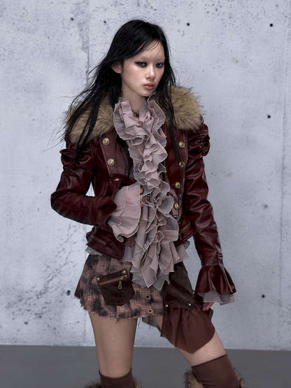 Court Punk Fur Waist Leather Coat【s0000014927】