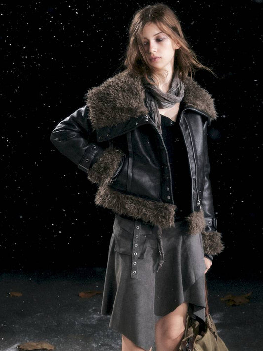 Asymmetric Fur-Trimmed Shearling Coat【s0000014429】