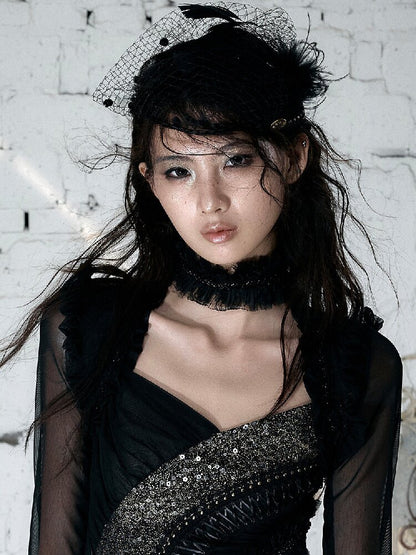 Court Pleated Lace Silk Scarf Waist【s0000016997】