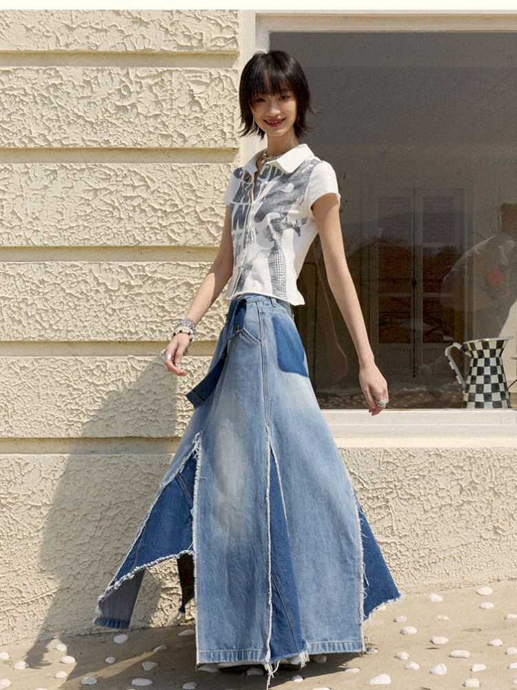 Irregular splicing denim back dress【s0000012431】