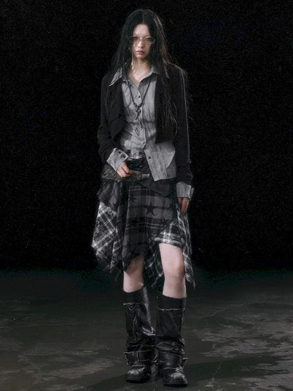 Star Plaid IRREGULAR RAW EDGE HALF SKIRT [S0000010750]