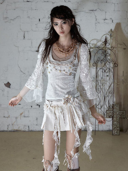 Baroque Lace Pleated Skirt Culottes【s0000016995】