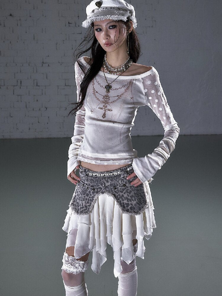 Washed Irregular Leather Denim Skirt【s0000015943】