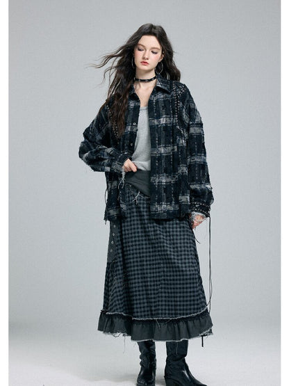 Plaid Strap Torn Long-Sleeved Shirt【s0000016258】