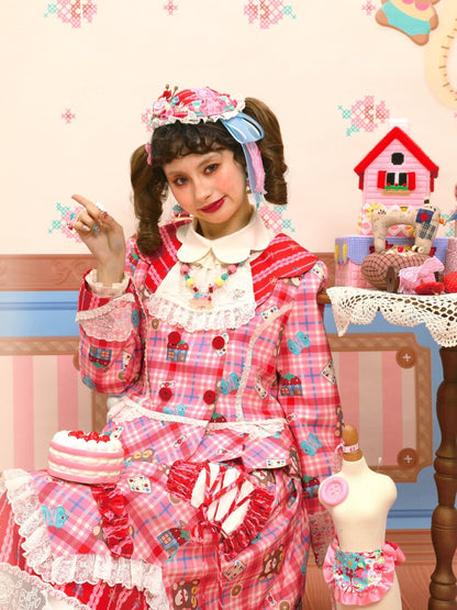 Red Pink Check Lace Skirt Blazer【s0000015574】