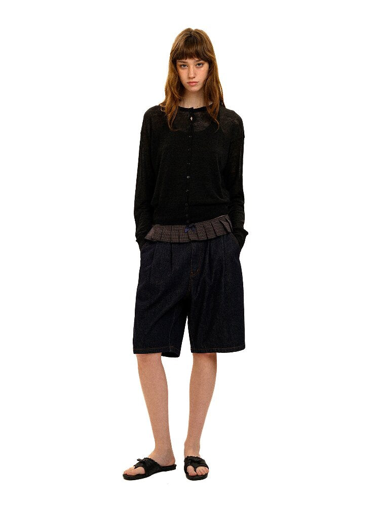 Pleated Plaid Straight Leg Jeans【s0000017912】